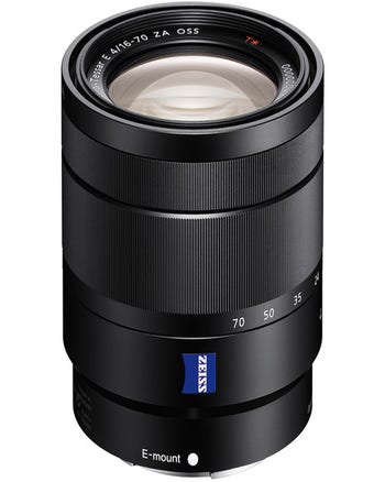 Sony Vario-Tessar T* E 16-70mm f/4 ZA OSS zoom lens, front angled product view