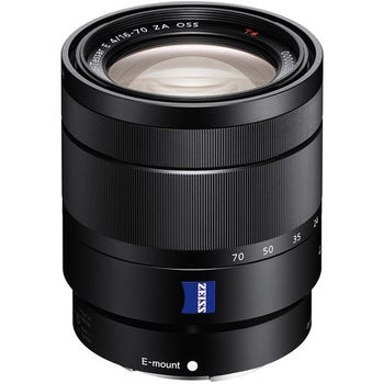 Sony Vario-Tessar T* E 16-70mm f/4 ZA OSS zoom lens, front angled product view