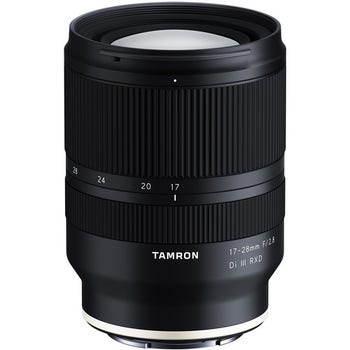 Tamron 17-28mm f2.8 Di III RXD ultra-wide zoom lens for Sony E-mount, front angled product view