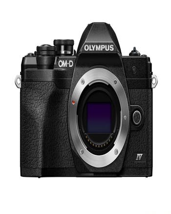 Olympus OM-D E-M10 Mark IV Body in black, front view showing Micro Four Thirds sensor mount