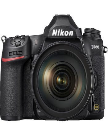 Nikon D780 DSLR camera kit front view with AF-S 24-120mm f/4 G ED VR lens attached