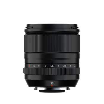 Fujifilm XF 33mm f/1.4 R LM WR prime lens, straight-on front product shot