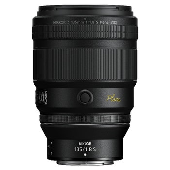 Nikon Nikkor Z 135mm f/1.8 S Plena lens, front view showing focus ring and Plena branding