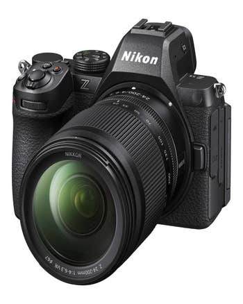 Nikon Z5 II mirrorless camera with NIKKOR Z 24-200mm f/4-6.3 VR zoom lens, front three-quarter view