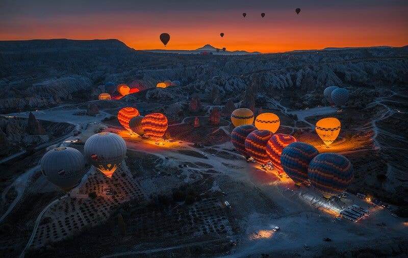 Hot air balloon while on the ground, taken using the DJI Mavic 3 drone